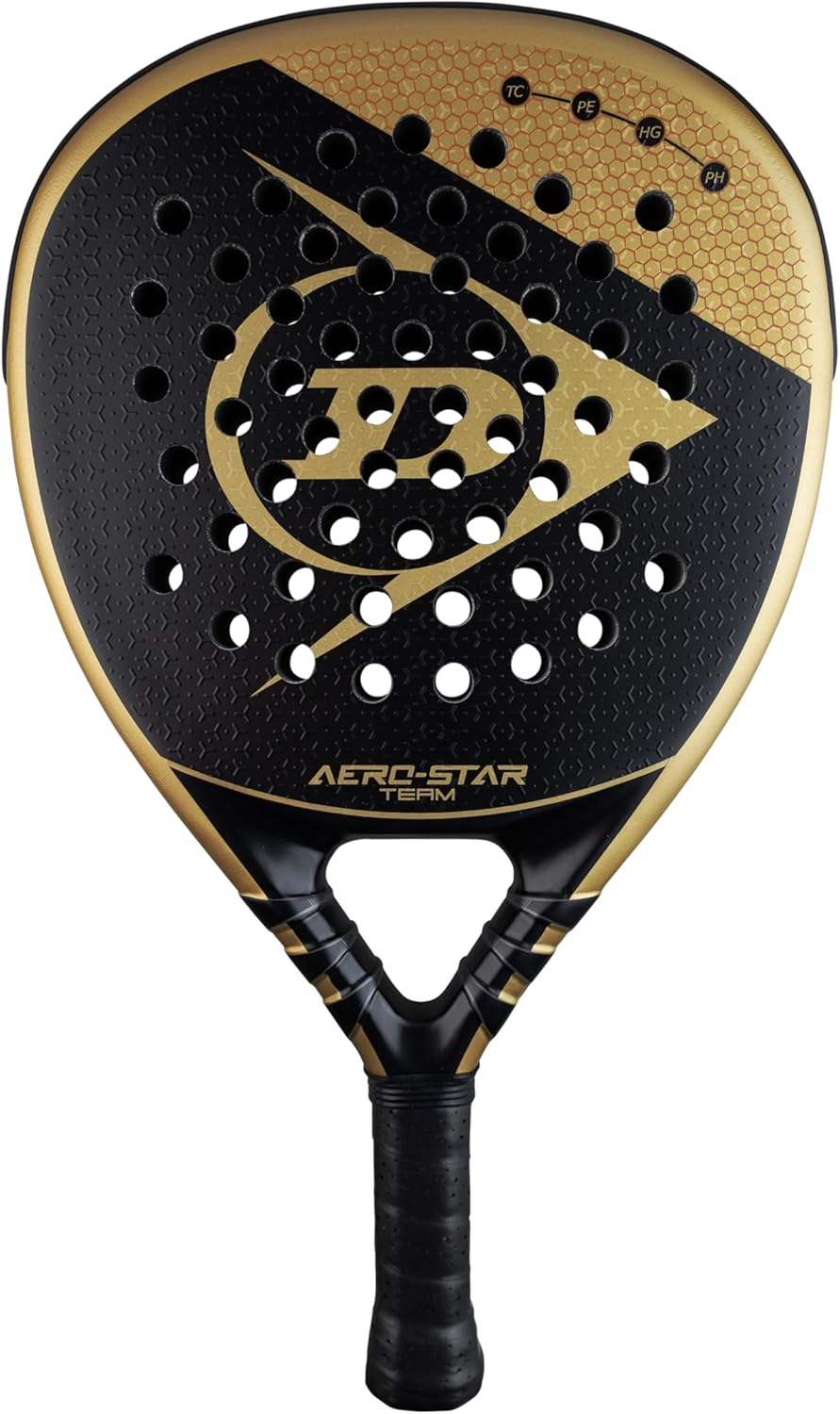 The Dunlop Aero Star Team padel racket is engineered for advanced players seeking a blend of power and control. Its 12K Japanese Carbon construction ensures consistent performance across all shots, while the Tri-Max reinforcement enhances stability for improved control. The racket's Extra Grip technology facilitates increased spin, making shots more penetrating.